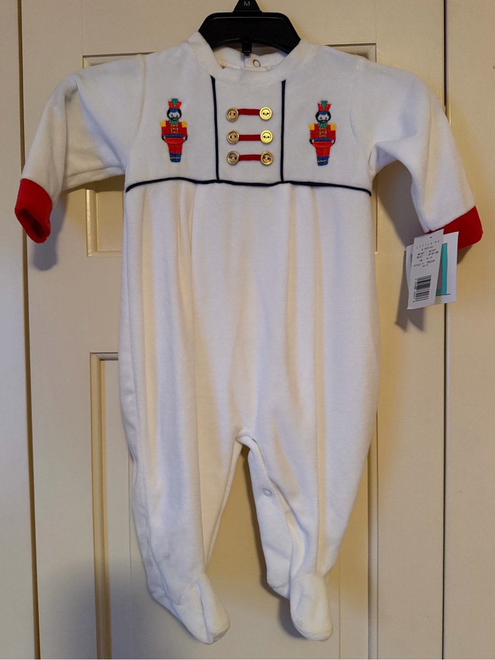 Vintage Baby Little Me White Velour Footed One-Piece with Nutcracker Embroidery